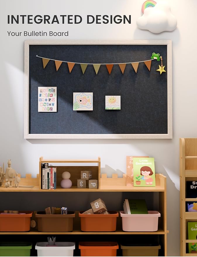 Fluxynara 35.4" x 23.6" Felt Frame Bulletin Board, Carbon Blue | Cork Board Alternative with 24 Removable Adhesive Tabs, Foldable Pin Board for Wall, Home, Office, Classroom & Dorm