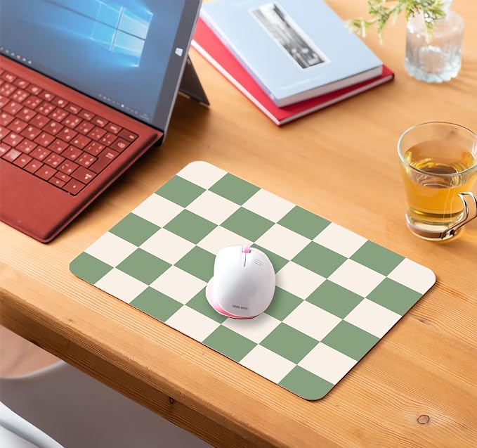 Square Green Mouse Pad Small, Checkered Computer Mouse Pads, Non-Slip Rubber Base Geometric Mousepad, Mouse Mat Home Office Decor Gifts, Coworker Gift
