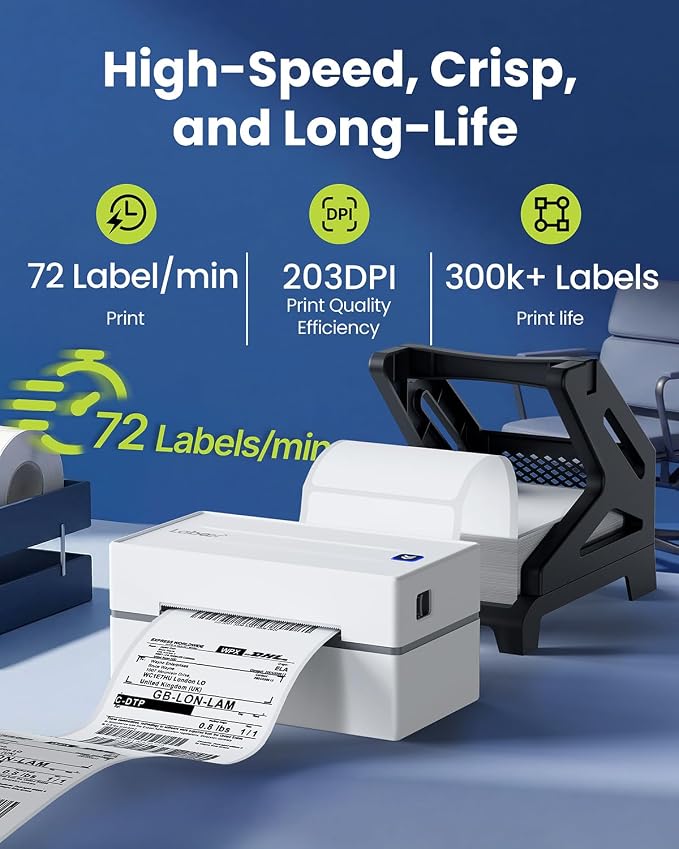 Labeer Bluetooth Thermal Shipping Label Printer with Label Holder, Wireless 4x6 Label Printer for Small Business, Compatible with iPhone, Android, Windows, Mac & Chromebook (White)