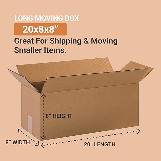 BOX USA Shipping Boxes Long 20"L x 8"W x 8"H 25-Pack - Corrugated Cardboard Box for Moving, Mailing, Packing, Packaging and Storage