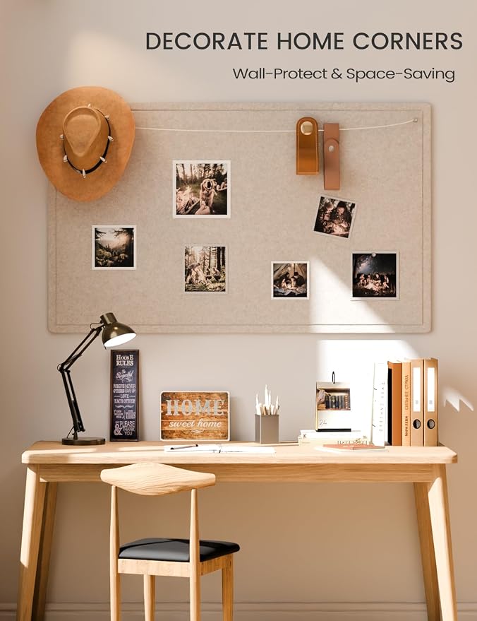 Fluxynara 59" x 35.4" Large Bulletin Board, Oatmeal | Cork Board Alternative with 24 Removable Adhesive Tabs, Foldable Felt Pin Board for Home, Office, Classroom & Dorm