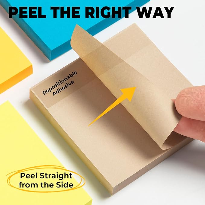 M&G 24 Pads Sticky Notes 3x3 Inch Self Sticky Notes 6 Bright Colors Easy to Stick Office and School Supplies for Home, Desk, and Notebook Use, 100 Sheets/Pad