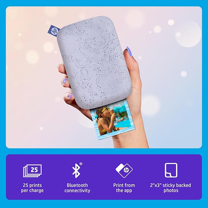 HP Sprocket 2x3 Instant Smartphone Photo Printer - Portable Color Wireless Mobile Printer - Zink Sticky-Back Photos - Print from Compatible iOS & Android Devices with Bluetooth w/Fun App - Purple
