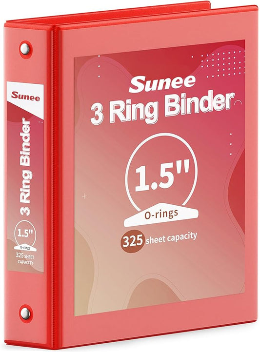 SUNEE 3 Ring Binder 1.5 Inch 1 Pack, Clear View Binder Three Ring PVC-Free (Fit 8.5x11 Inches) for School or Office Supplies, Red