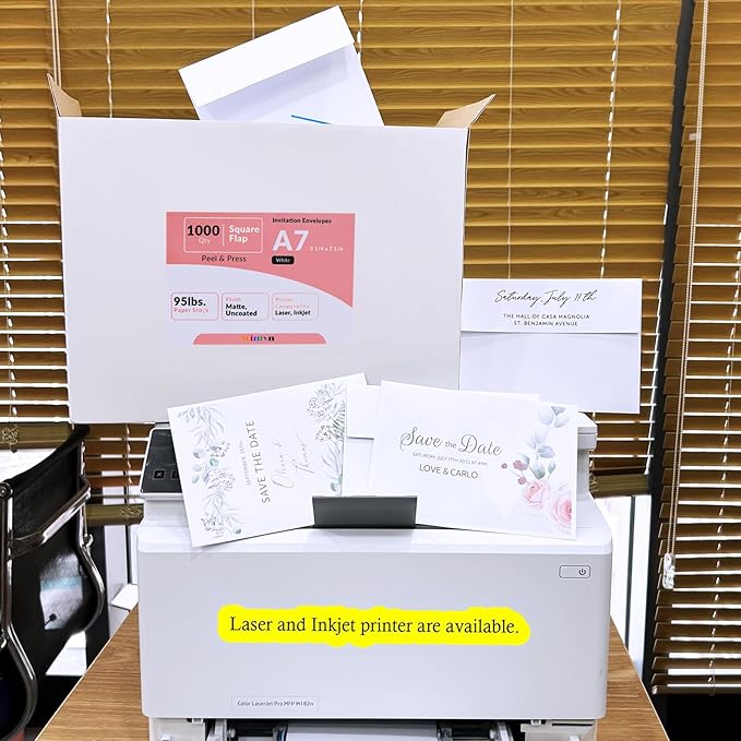 Winlyn 1000 Pcs White A7 Invitation Envelopes 5 1/4 x 7 1/4 Square Flap Envelopes Self Seal 95lb for Wedding Shower Birthday Bussiness Mailing Invitation Announcement 5 x 7 Greeting Cards Photos
