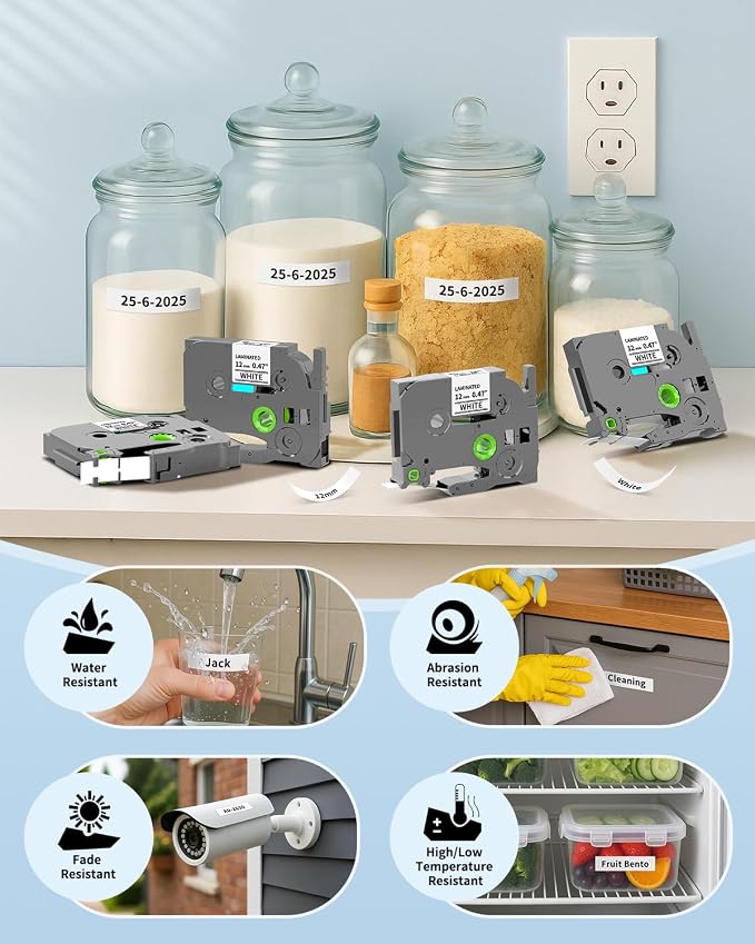 Label Maker Tape Refill Replacement for Brother TZe-231 TZe231 12mm 0.47'' | Laminated White P Touch TZe TZ Label Tape Compatible with Brother PT-D220 D210 H110 D410 D610BT, 12mm x 8m, 6-Pack