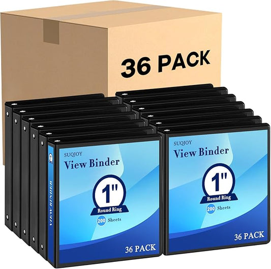 Durable 3 Ring Binders 1 Inch 36 Pack Bulk, Clear View Binders Bulk Three Ring Binders PVC Free, Fit for 8.5x11 inches for School or Office Supplie(Black