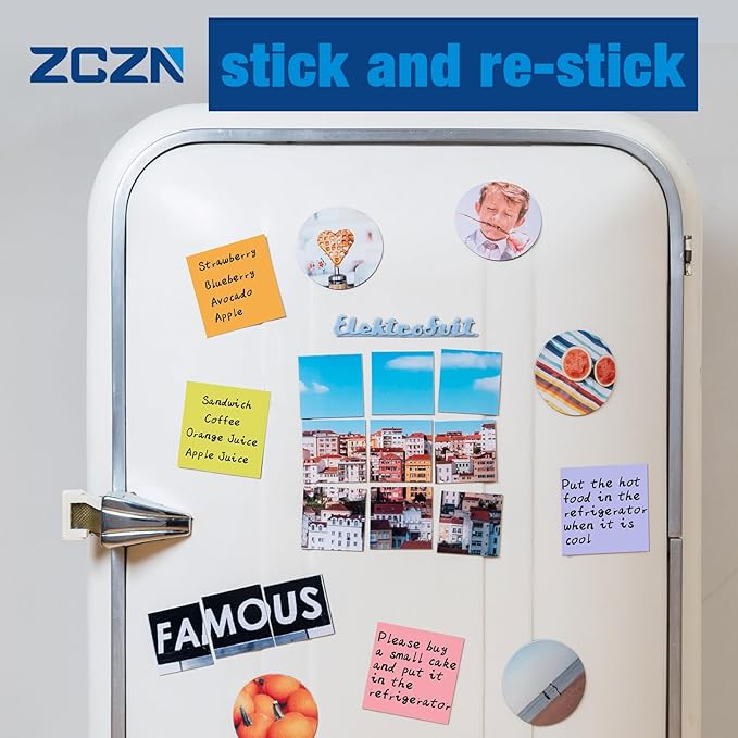 ZCZN 400 Sheets Pop-up Sticky Notes, 3 x 3 Inches, 4 Pads Assorted Color Self-Stick Notes, 100 Sheets/Pad, (Rose Red, Light Green, Yellow, Light Blue)