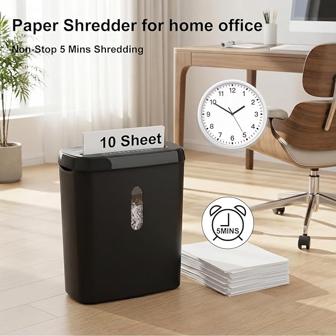Paper Shredder for Home，10-Sheet Strip Cut,12 L Basket,P-2 Security Level,Shred CD & Credit Card Shredders for Home Use