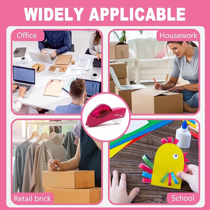 Automatic Tape Dispenser for Wrapping Gifts, Handheld Packaging Tape Dispenser Gun with Cutter, Dispensers for Adhesive Tapes-Pink