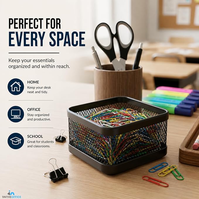 1InTheOffice Mesh Paperclip Holder For desk, Paperclip Holder Desk Accessories Holder (4 Pack)