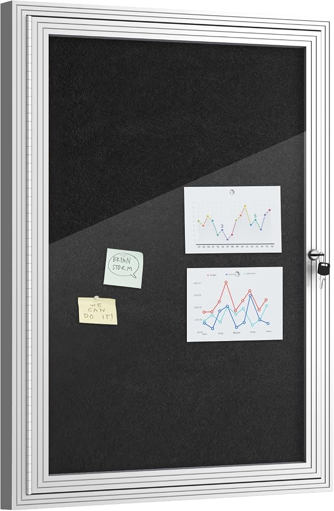 Mifuro 36"x24" Enclosed Bulletin Board, Outdoor Lockable Weather-Resistant Aluminum Cork Noticeboard for School & Office, Silver Frame w/Black Flet