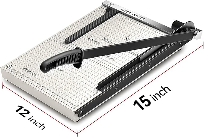 15 inch Guillotine Paper Cutter, LOTHANEK Heavy Duty Metal Base Cutting Machine B4 Paper Trimmer with Guide Ruler, Cutting 15 Sheets for Commercial Home Office