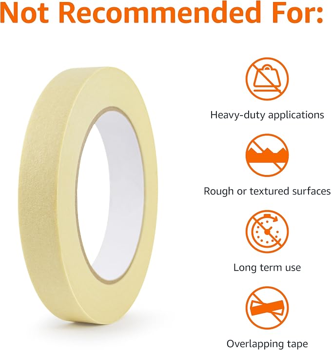 Amazon Basics Low Tack Masking Tape, General Purpose, Hand Tearable, Removes Easily, for Labeling, 0.7 inch x 180 feet, Beige, 3-Pack