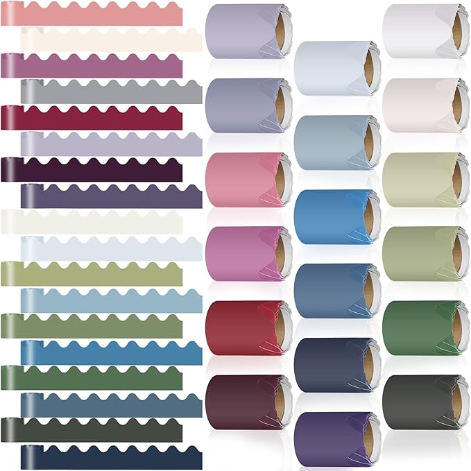 18 Rolls 300 Feet Bulletin Board Borders in 18 Colors, Scalloped Rolled Bulletin Board Trim for Wall Classroom School Office DIY Decoration(Classic Style,Vivid Colors)