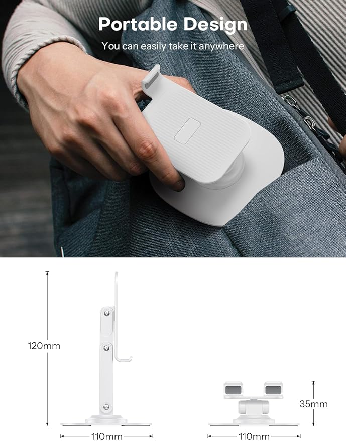 OMOTON Cell Phone Stand for Desk, 2 Pack Adjustable Foldable Phone Holder, 360 Swivel Mobile Stand Fit for iPhone 17 16 15 14 13 Pro Max and All Smart Phones, White & White