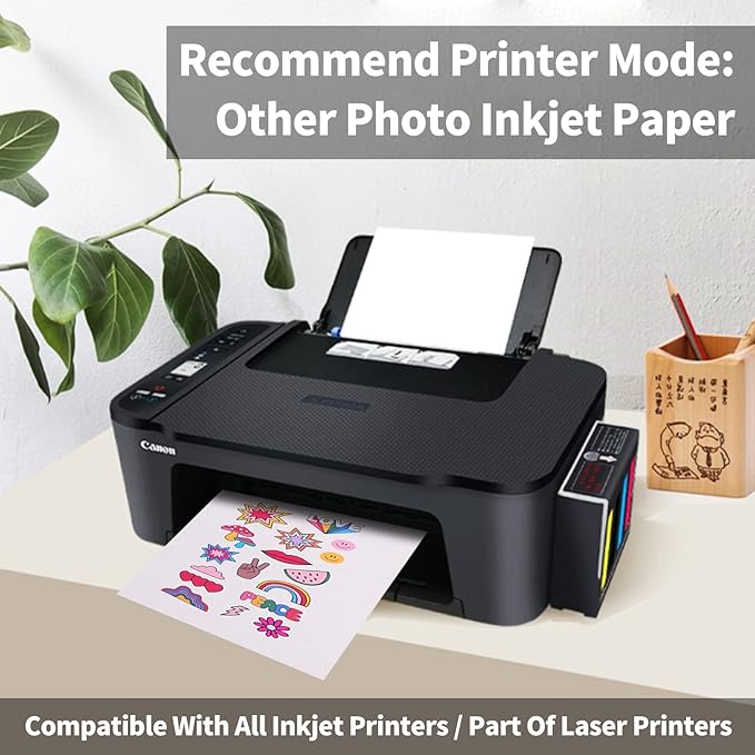 HTVRONT Printable Vinyl Sticker Paper - 70 Sheets Waterproof Matte Sticker Paper for Inkjet Printer & Laser Printer, Dries Quickly & Tear Resistant, 8.5"x11"
