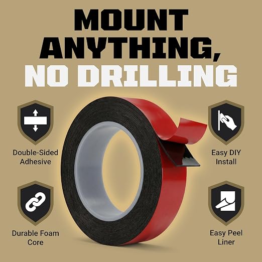 TOOLTROOPERS Wall-Safe Double-Sided Mounting Tape - Heavy-Duty 2-Sided Adhesive Tape - Damage-Free Removal, No Residue - Easy-Peel Liner for Home, Office, DIY, Posters & Signs – 16.4 ft Roll (Black)