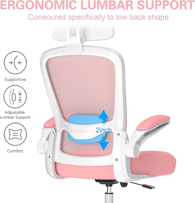 Mimoglad Office Chair, High Back Ergonomic Desk Chair with Adjustable Lumbar Support and Headrest, Swivel Task Chair with flip-up Armrests for Guitar Playing