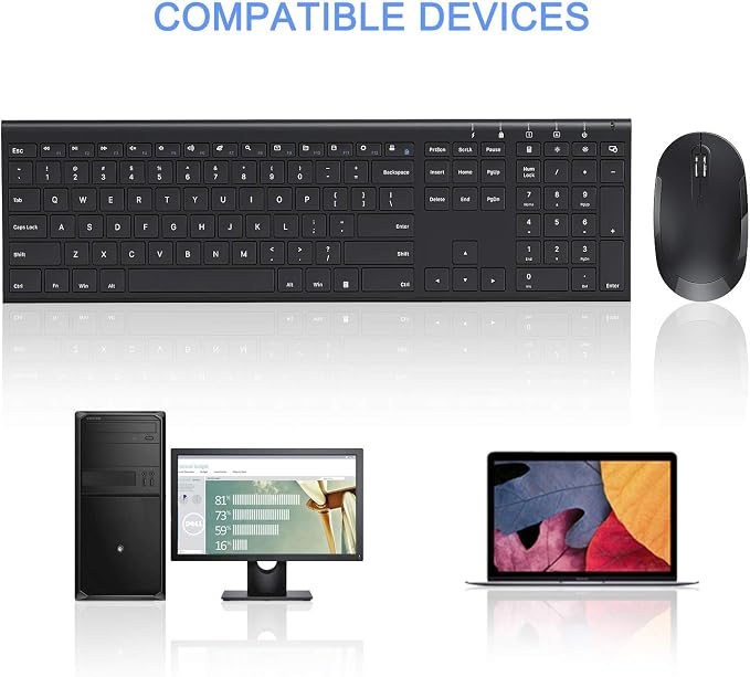 Vssoplor Wireless Keyboard and Mouse, Rechargeable Ultra Slim, Black | Quiet Full-Size Keyboard and Mouse Combo Set, for Laptop, PC, Notebook, Desktop, 2.4GHz Stable Connection, Ideal for Office