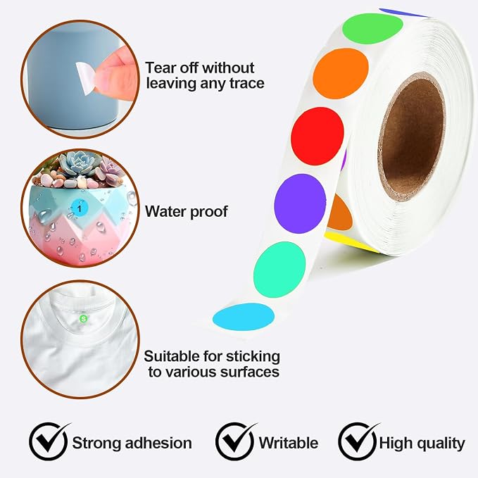 1000 Pcs Colored Round Stickers 1/2 Inch Color Circle Dot Stickers Small Code Labels for Office Shop Yard Sale Home Classroom Marking (Colorful, 1000 Pcs)