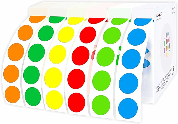 PARLAIM 6000PCS 1/2 Inch Round Color Code Dot Stickers, 0.5" Circle Sticker Label in Dispenser Box for Office Classroom (Green Blue Yellow Red Orange)