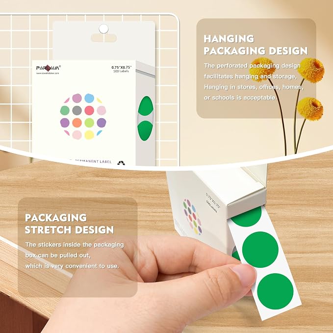 PARLAIM 3/4 Inch Color Coding Label Stickers,500PCS Circle Inventory Sticky Dots Sticker in Dispenser Box,Green Adhesive Round Dot Labels for Office Home(Green)