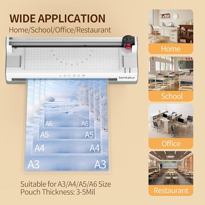 Lamtetur Thermal Laminator Machine11X17 with 70Letter Size Laminating Sheet | 13inch Wide Laminating Hot&Cold Setting,A3 Lamination Laminated 3-5mil,Office Home School Teacher,Paper Cutter,Corner Rounder