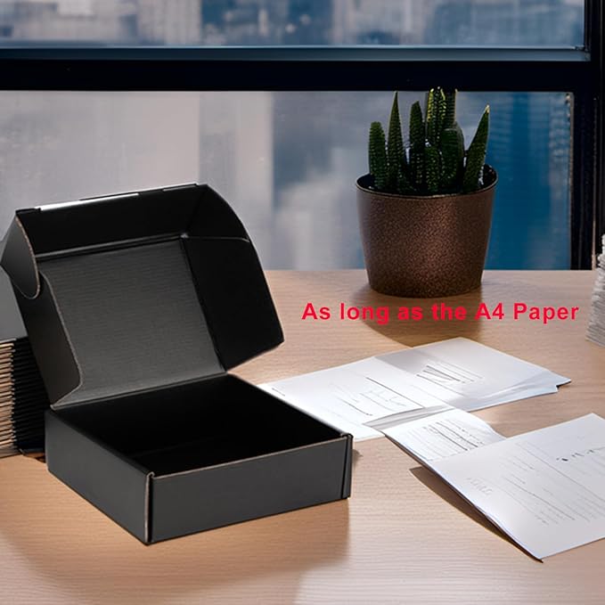 Small Shipping Boxes 10x10x3 Inch (25 Pack) - Sturdy Black Corrugated Cardboard Boxes for Small Business, Ecommerce, Mailing & Packaging | Recyclable Gift & Storage Boxes