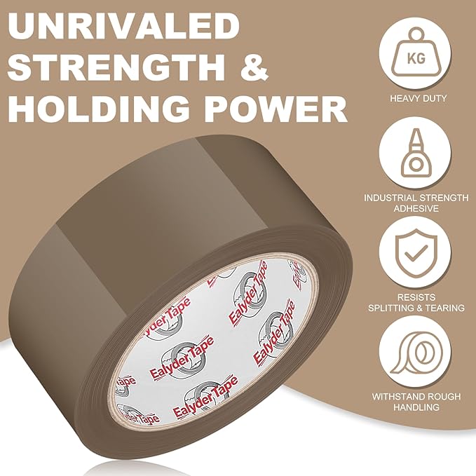 Brown Packing Tape 2 inch x 60 Yards, 3 Rolls with Dispenser – Heavy Duty Parcel Sealing Tape for Shipping, Moving and Storage, Total 180 Yards