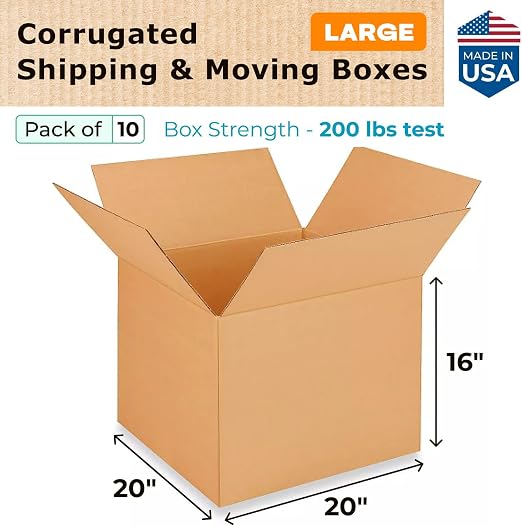 Extra Large Shipping & Moving Boxes 20x20x16 inches (10-Pack) - Extra Strength 200 lb vs Regular - Corrugated Shipping Boxes - Large Packing Box for Moving - Heavy Duty Box by IDL Packaging | Extra Strength 200 lb vs Regular - Corrugated Shipping Boxes...