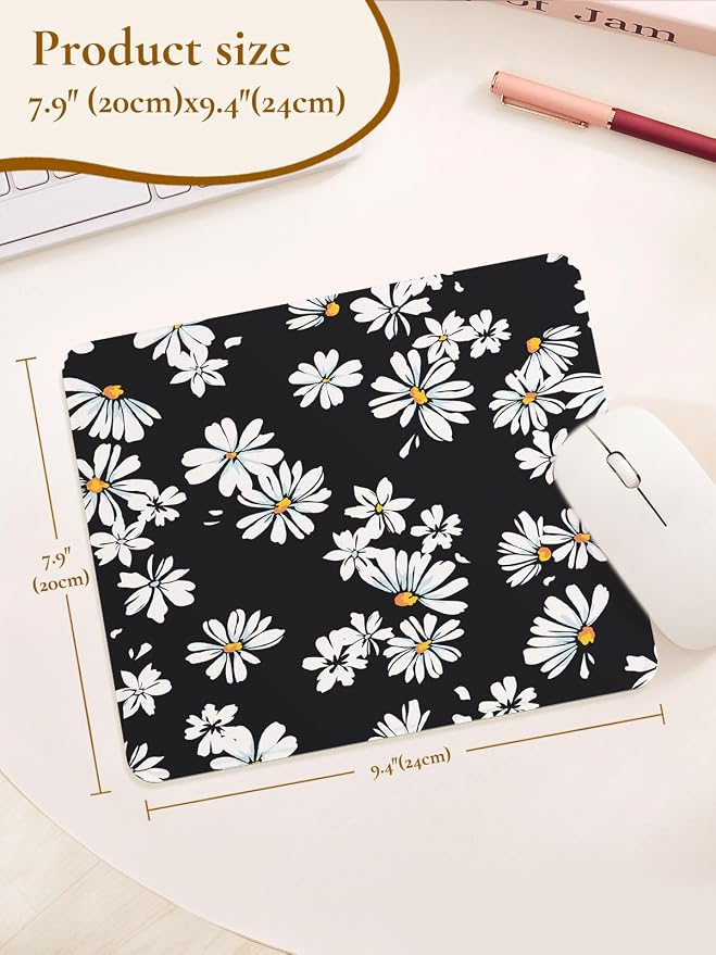 Elegant Bouquet of Flowers Mouse Pad, Waterproof Aesthetics Mouse Pads Design, Non-Slip Rubber Base Computer Simple Funny Mousepad,Small Mouse Mat Desk Accessories,Black White Floral
