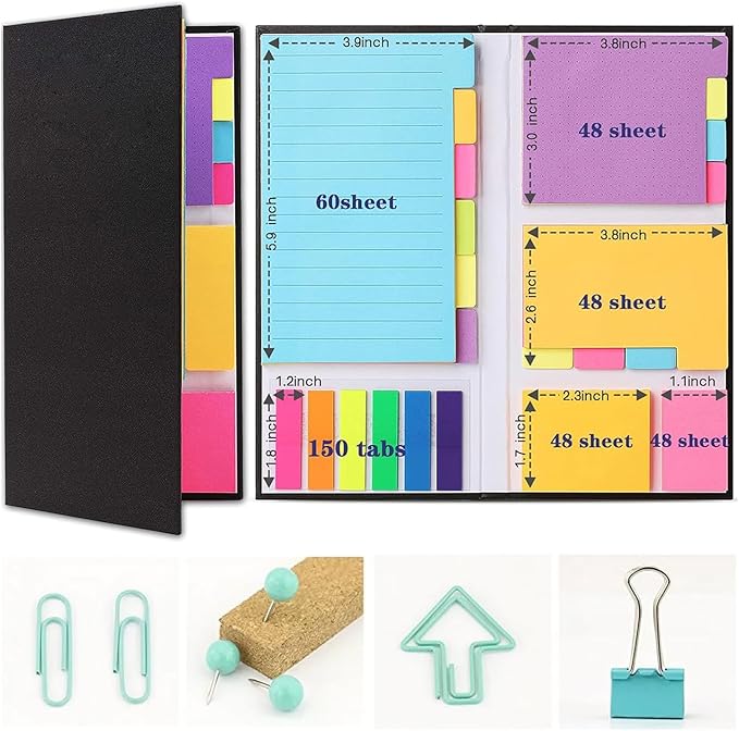 THE CEO Sticky Note Tabs Set Combines Sticky Notes with Office Rubber Bands & Paper Clips - Stay Productive & Prepared with Paper Notes that Brighten Your Desk - Fun Gift for Students & Professionals