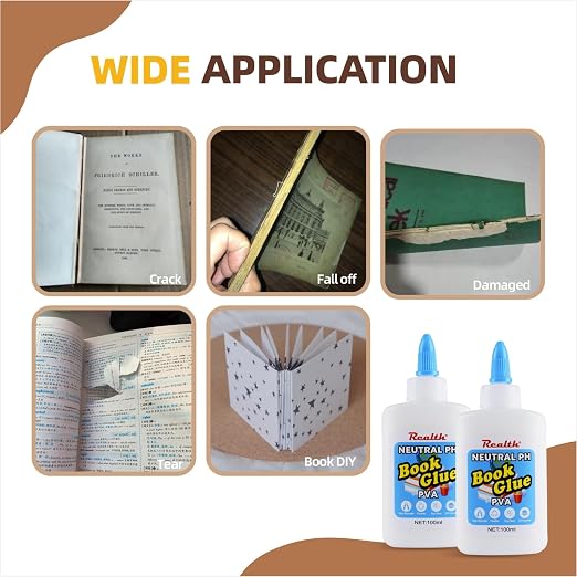 Book Binding PVA Glue – PH Neutral, Acid-Free Tacky Adhesive for Hardcover, Paperback, Bible & Journal Repair – Dries Clear, Flexible & Strong – 3.38 Fl Oz (100ml)