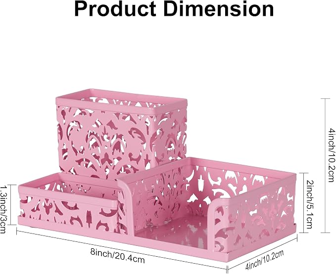 EasyPAG Desk Organizer 3 Compartment Pen Holder for Desk Office Supplies Caddy with Sticky Notes Holder for School Home, Pink