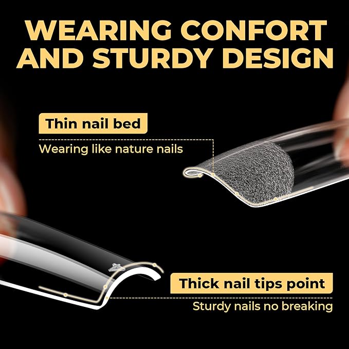 UNA GELLA Extra Long Tapered Square Nail Tips, Pre-buffed 240Pcs Square Gel Nail Tips No C Curve XXL Long Press on Nails Full Cover Straight for Nails Extension Home DIY Salon 12 Sizes