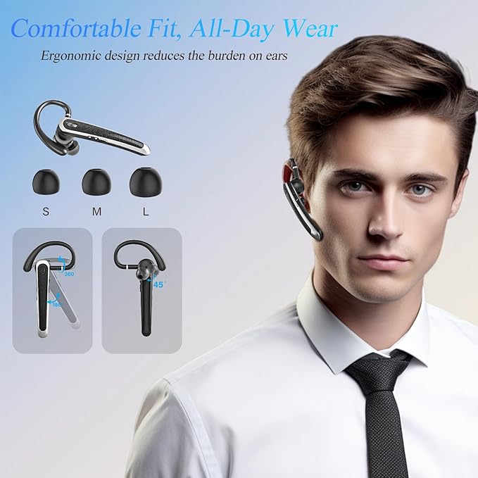 Bluetooth Headset, Wireless Bluetooth Earpiece with LED Display Charging Case, V5.3 Hands Free Noise Canceling Headphones with Dual-Mic for Computer/Laptop/Cell Phones/Home/Office/Trucker