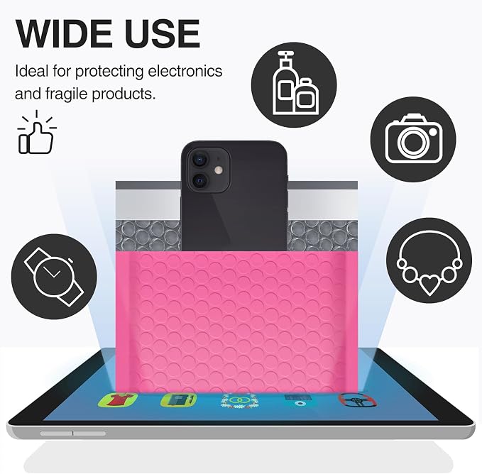 UCGOU Bubble Mailers 8.5x12" 40 Pack Usable Size 8.5x11" Hot Pink Padded | Waterproof Self Seal Adhesive Medium Padded Envelopes for Small Business Bulk Bubble Wrap Mailers for Mailing Jewelry Makeup