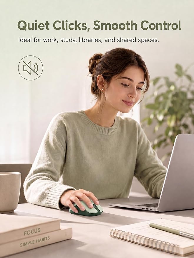 RAPIQUE Bluetooth Wireless Mouse, Dual Bluetooth & 2.4GHz, Avocado Green | Quiet Clicks, Right-Hand Ergonomic 6 Button, Adjustable DPI, 3-Device Switching, USB Receiver for Laptop, PC, Mac, Tablet