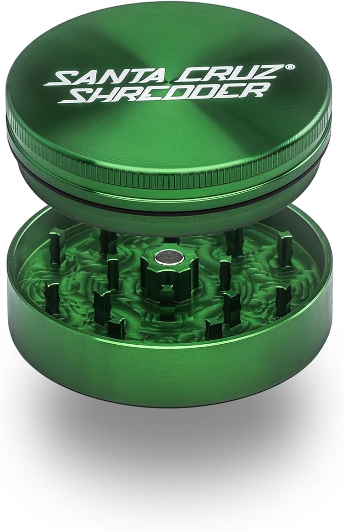 Santa Cruz Shredder Metal Herb Grinder Knurled Top for Stronger Grip 2-Piece 2.7" (Green)