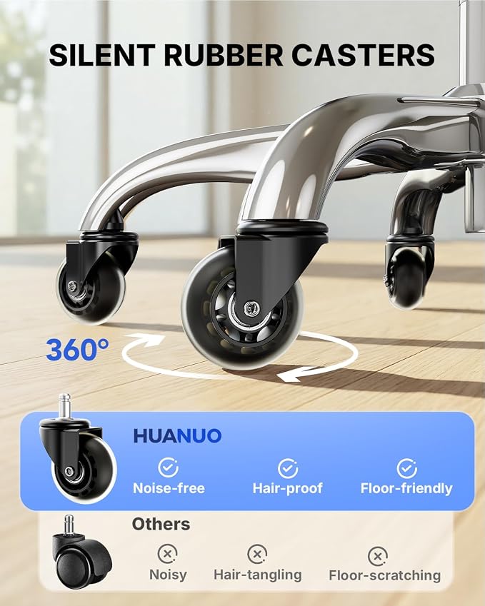 HUANUO Ergonomic Office Chair with 6D Armrest, Seat Depth Adjustment, Lumbar Support, Quiet Rubber Caster, High Back Mesh Gaming Chair with 3D Headrest, Big and Tall Chair for Home Office, Pack of 4