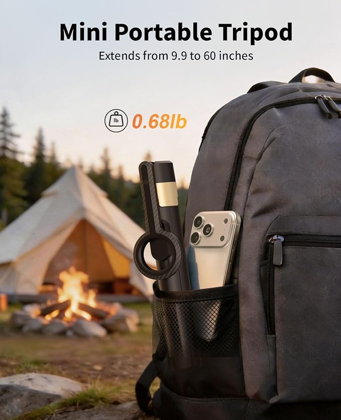 Vimose Magnetic Tripod for iPhone, Selfie Stick Monopod Tripod for Magsafe, 360° Rotatable Travel Tripod Heads Cell Phone Stand with Metal Ring & Remote, Compatible with iPhone Android, 60"