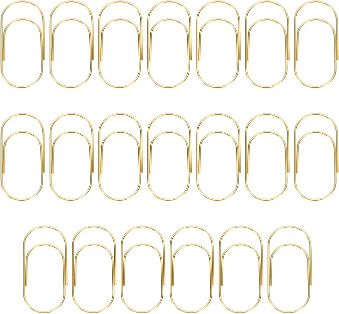 20 Pcs Jumbo Paper Clips 2 Inch (50mm), Large Gold Paperclips, Non-Skid Smooth Steel Wire, Oversized Wide Clips for Office School Planner Bookmarks