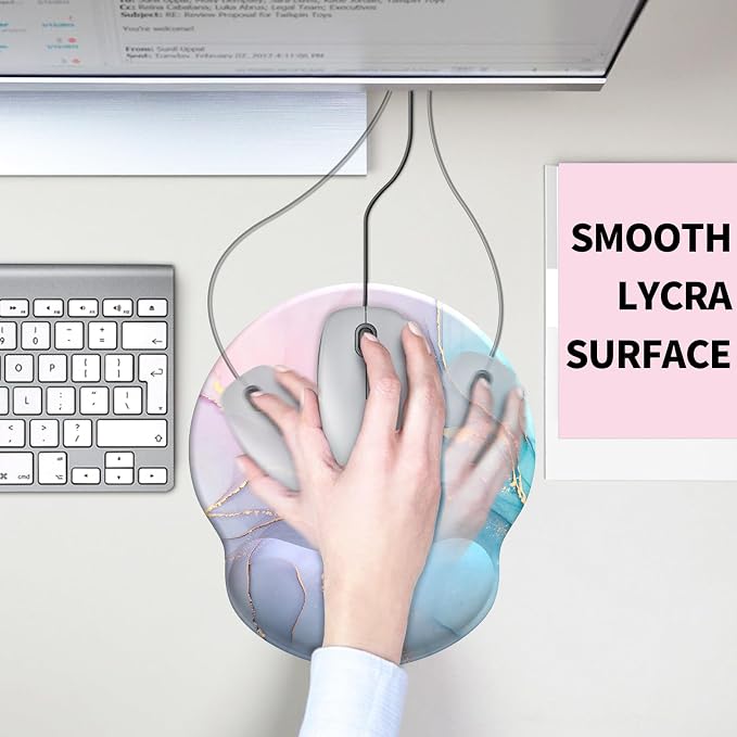 Mouse Pad with Wrist Rest, Comfortable Computer Mousepad with Gel Wrist Support Smooth Surface and Non-Slip PU Base for Pain Relief, Laptop, Office & Home (Cyan Pink Marble)