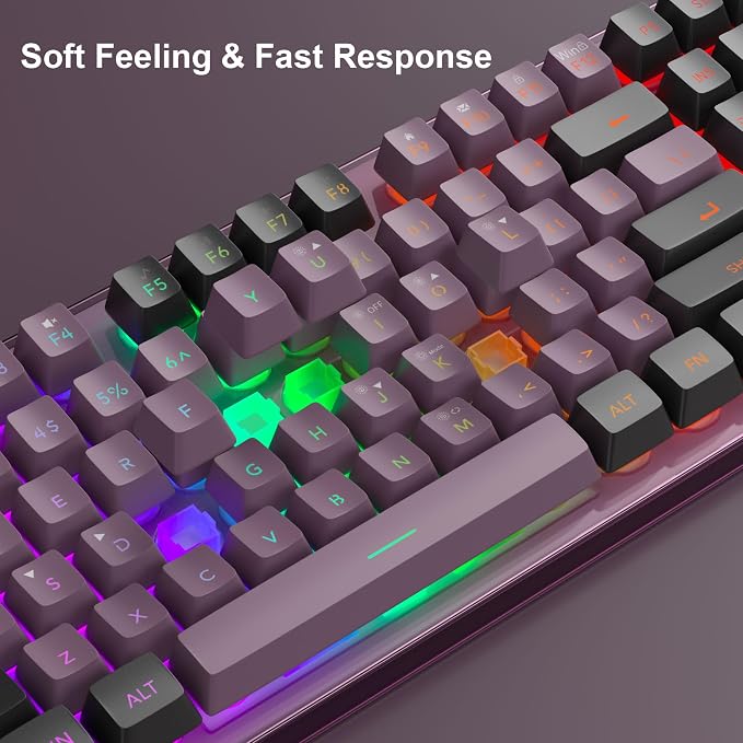 Gaming Keyboard and Mouse Combo, K1 RGB LED Backlit Keyboard with 104 Key Computer PC Gaming Keyboard for PC/Laptop (Blackcurrant)