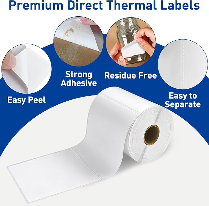 ESSENTIAL 4" x 4" White Direct Thermal Labels for Barcodes, Address | Permanent Adhesive, Shipping Labels, Compatible with Zebra, Rollo and Other Desktop Printers, 350 Labels of Roll, 8 Rolls