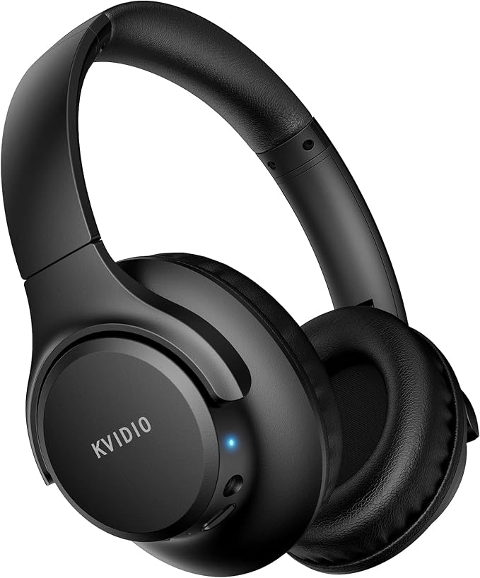 KVIDIO Bluetooth Headphones Wireless Over Ear Headsets 65H Playtime | Deep Bass, HiFi Stereo, Bluetooth 6.0, Microphone, Comfortable Fit, Foldable, Lightweight, Low Latency for Travel Home Office