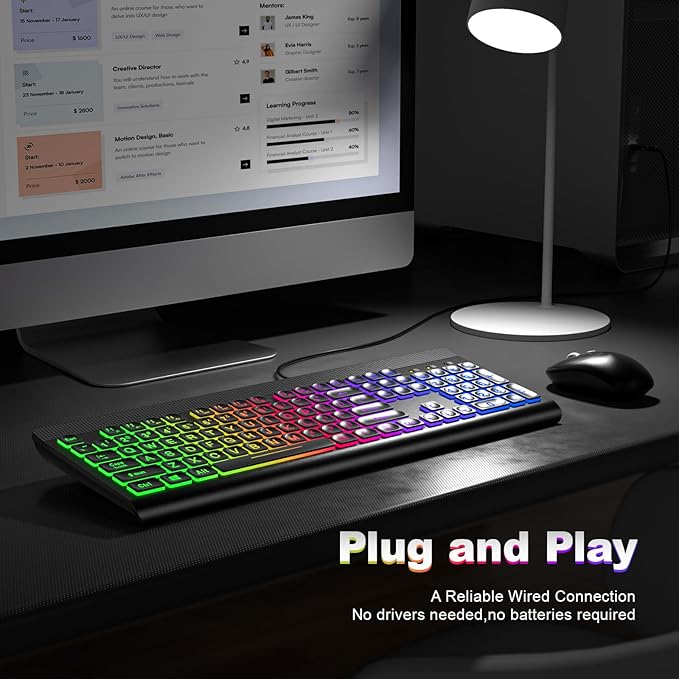 Computer Keyboard Wired, Plug and Play USB Retro Round Typewriter Keyboard, Full Size Wired Keyboard with Foldable Stands for Laptop and Office PC