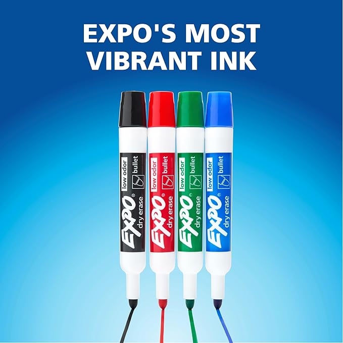 EXPO Dry Erase Markers, Low Odor Ink, Black, Bullet Tip, 12 Count - Whiteboard, Calendar, Organization, Essential Supplies for Office, School, Classroom, Teachers