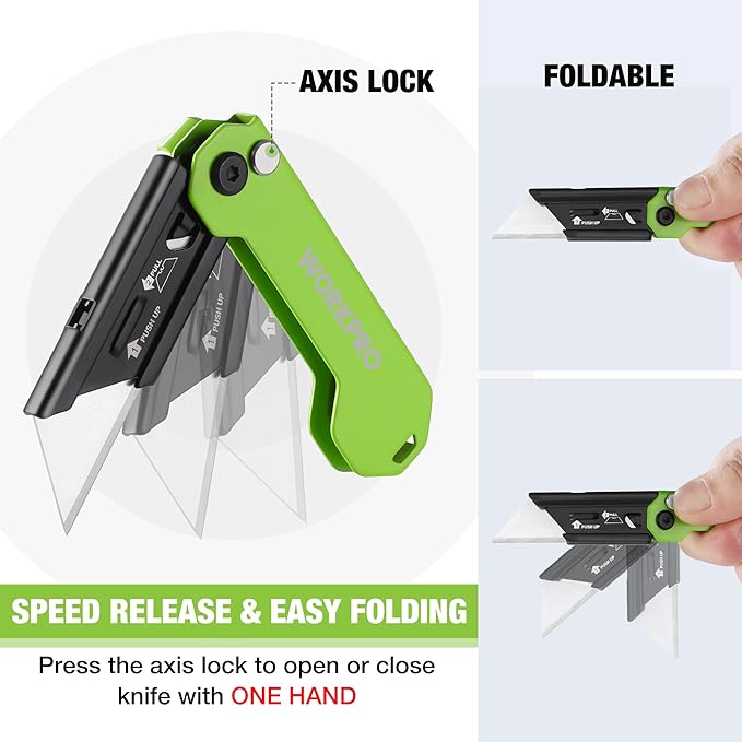 WORKPRO EDC Folding Utility Knife, Mini Box Cutter with Quick Open Axis Lock, Quick Change Blade Razor Knife, Foldable Small Pocket Knife with Belt Clip